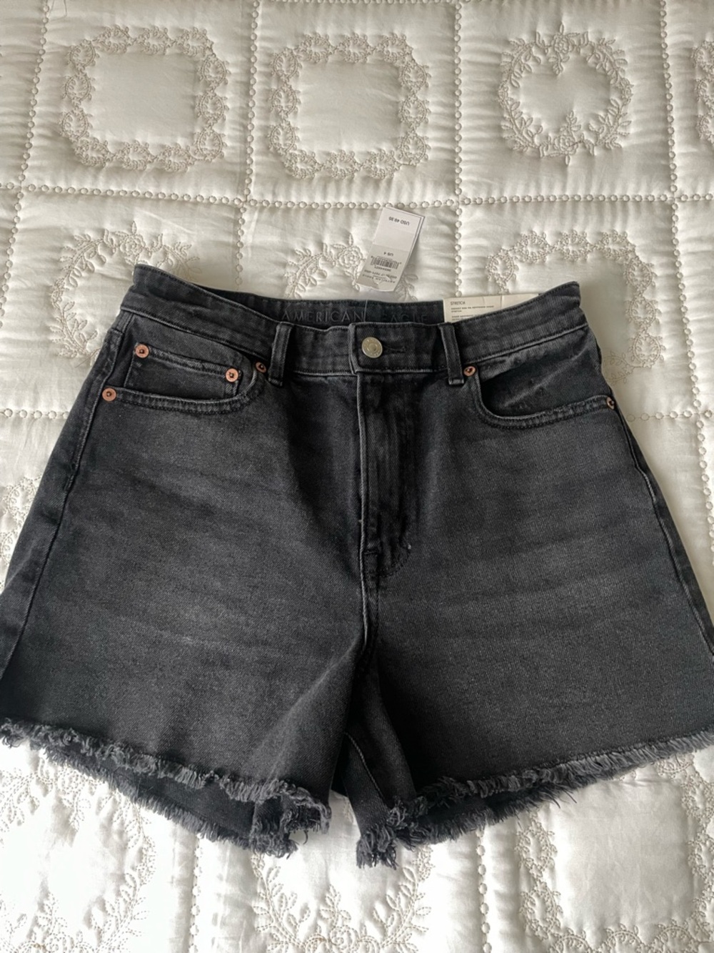 American Eagle Outfitters Black Frayed-Hem Denim Shorts
